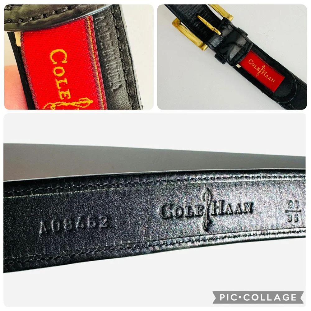 Cole Haan Men's Black Woven Leather Belt 36 Gold Brass Buckle Basketweave A08462